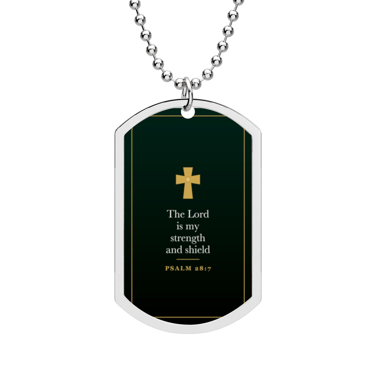 Psalm 28:7 Dog Tag Necklace, The Lord is My Strength and Shield, Christian Faith Gift for Men, Bible Verse Pendant for Him - Image 2