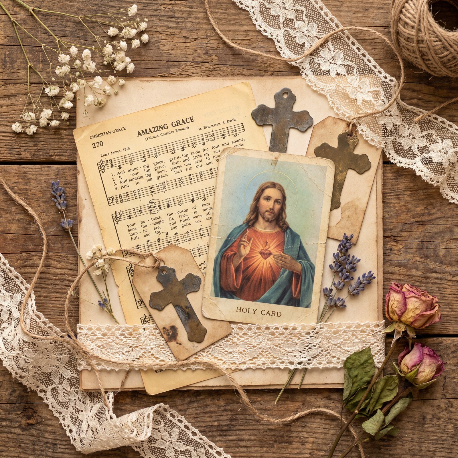 Vintage Christian Ephemera, 10 PNG, Antique Hymnal Holy Card Cross Tags Stamps, Junk Journal Bible Journaling, Commercial Use Download - Image 12