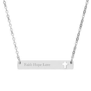 Faith Hope Love Cross Necklace, Engraved Cutout Cross Bar Pendant, Christian Gift, 1 Corinthians 13 Jewelry, Gift for Her Him