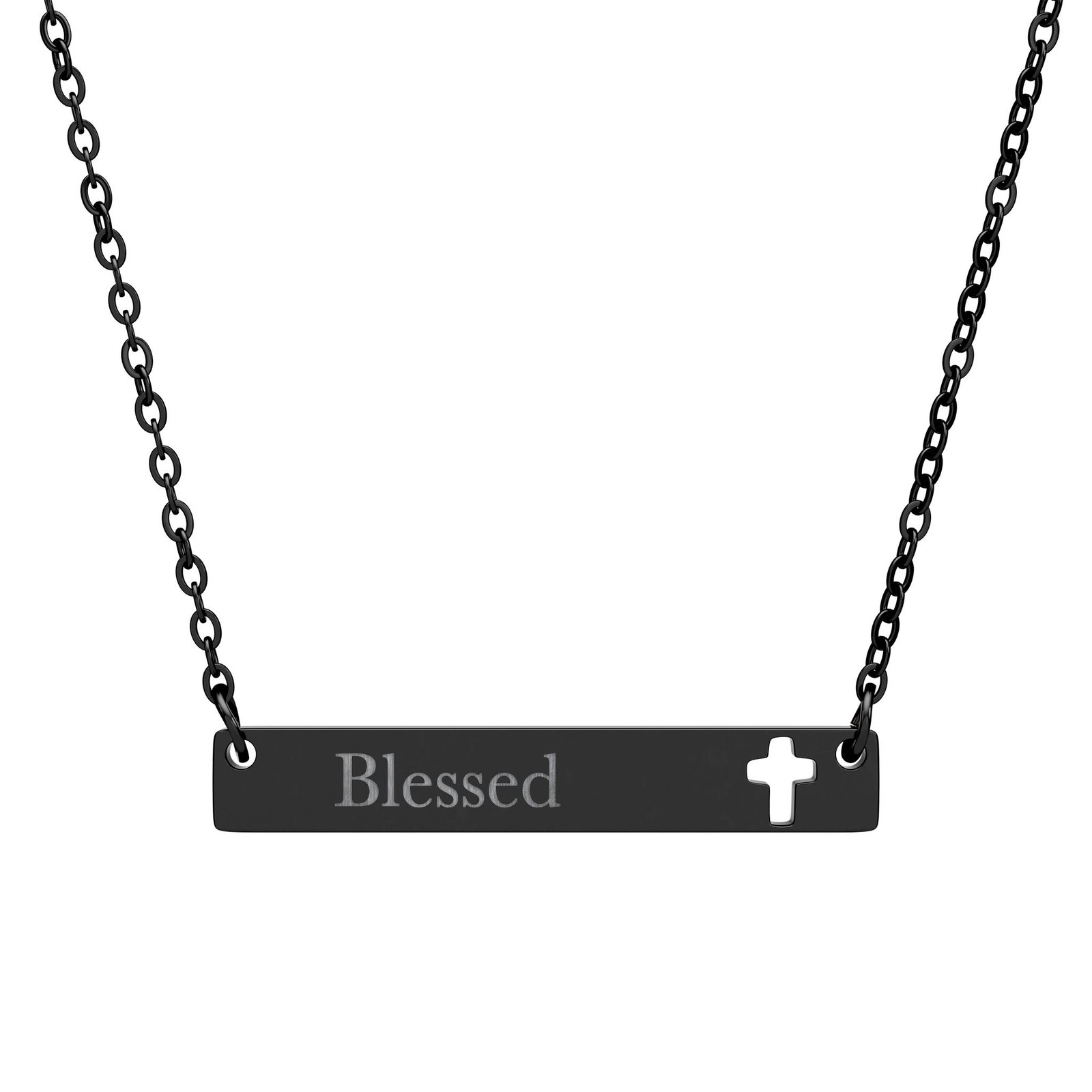 Blessed Cross Necklace, Engraved Cutout Cross Bar Pendant, Christian Faith Gift, Bible Verse Jewelry, Gift for Her Him - Image 2
