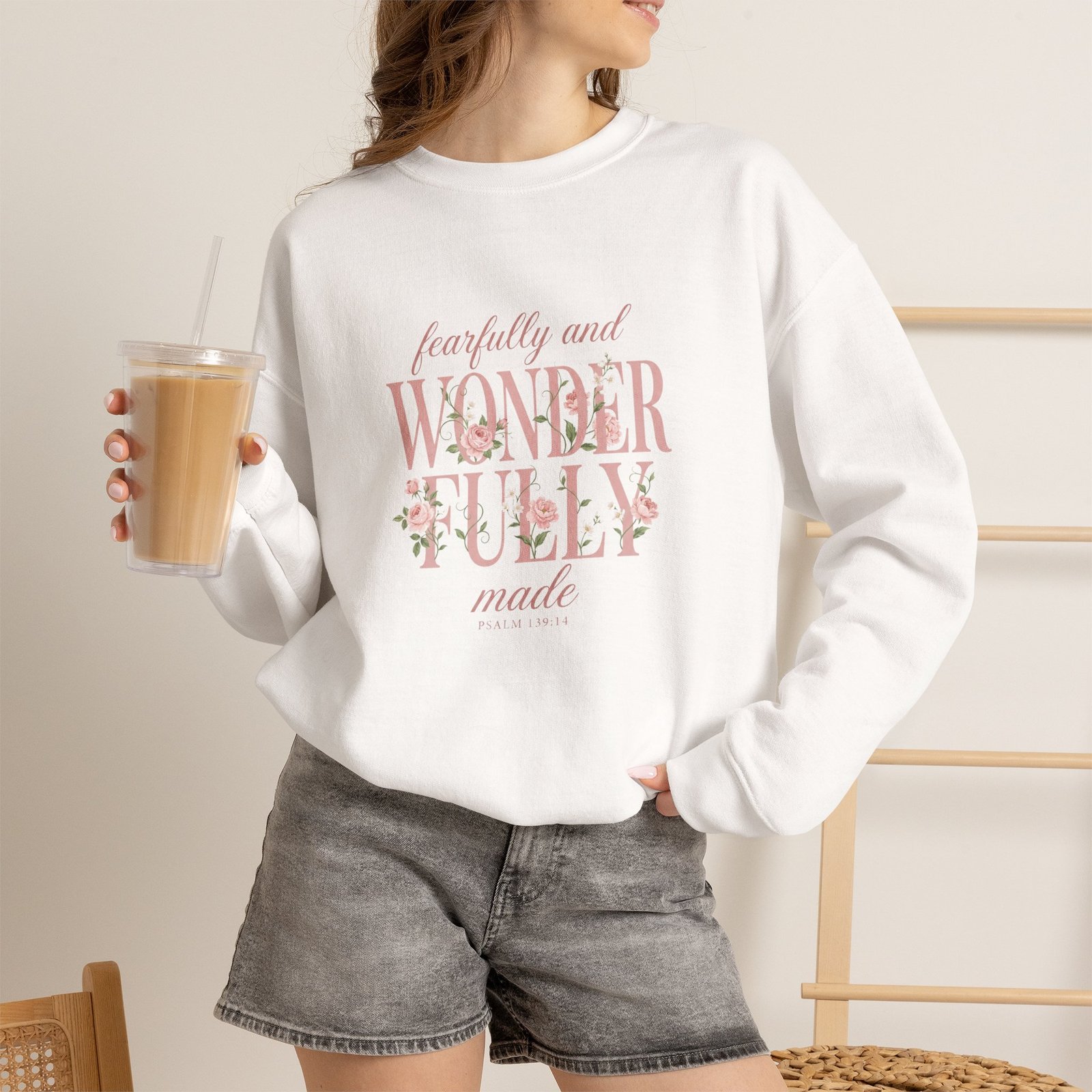 Fearfully and Wonderfully Made Sweatshirt, Floral Christian Crewneck, Psalm 139:14 Bible Verse, Faith Gift for Women - Image 7