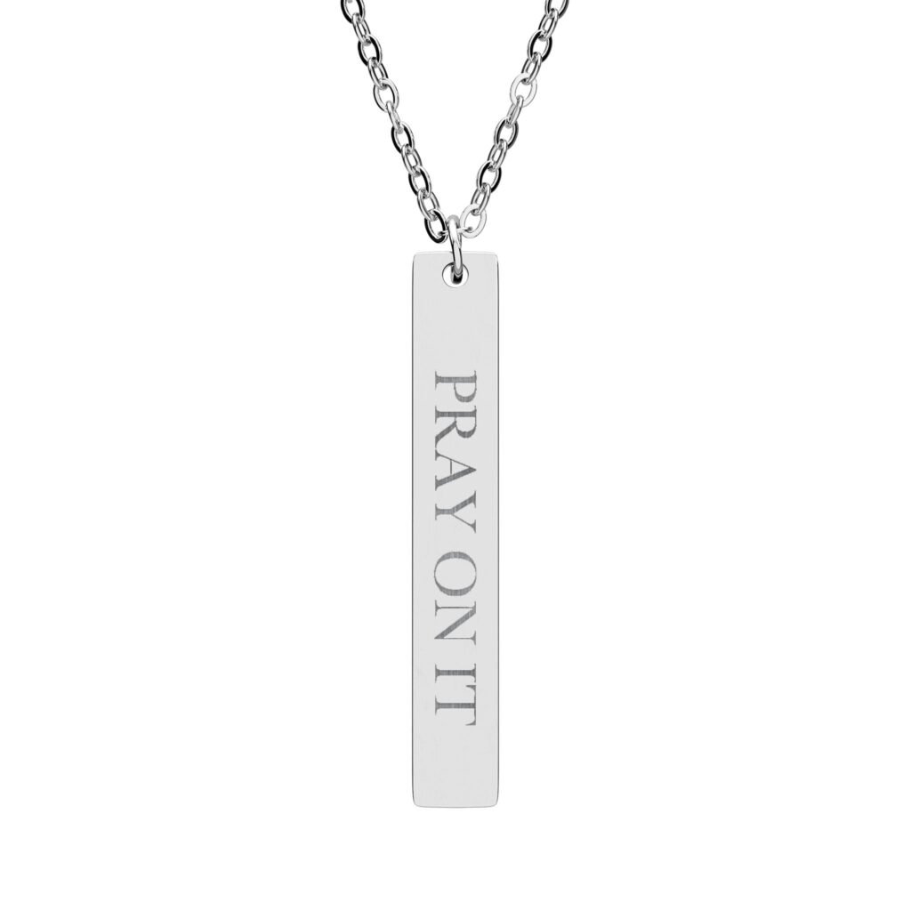 Pray On It Vertical Bar Necklace, Engraved Christian Faith Gift, Bible Verse Pendant, Religious Gift for Her Him