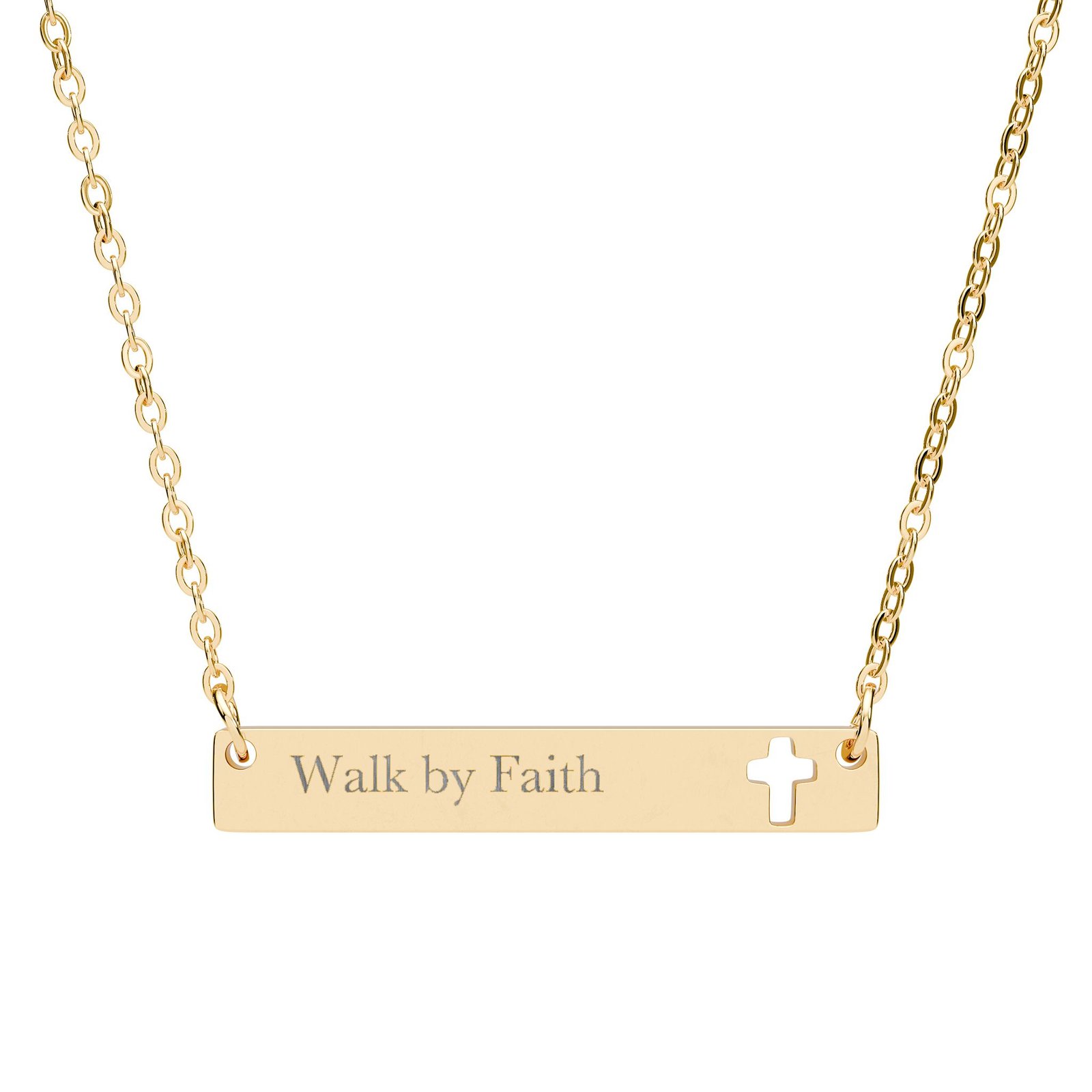 Walk by Faith Cross Necklace, Engraved Cutout Cross Bar Pendant, Christian Faith Gift, 2 Corinthians 5:7 Jewelry, Gift for Her Him - Image 4