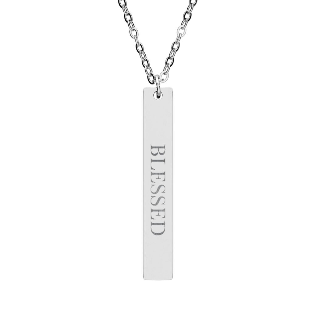Blessed Vertical Bar Necklace, Engraved Christian Faith Gift, Bible Verse Pendant, Religious Gift for Her Him