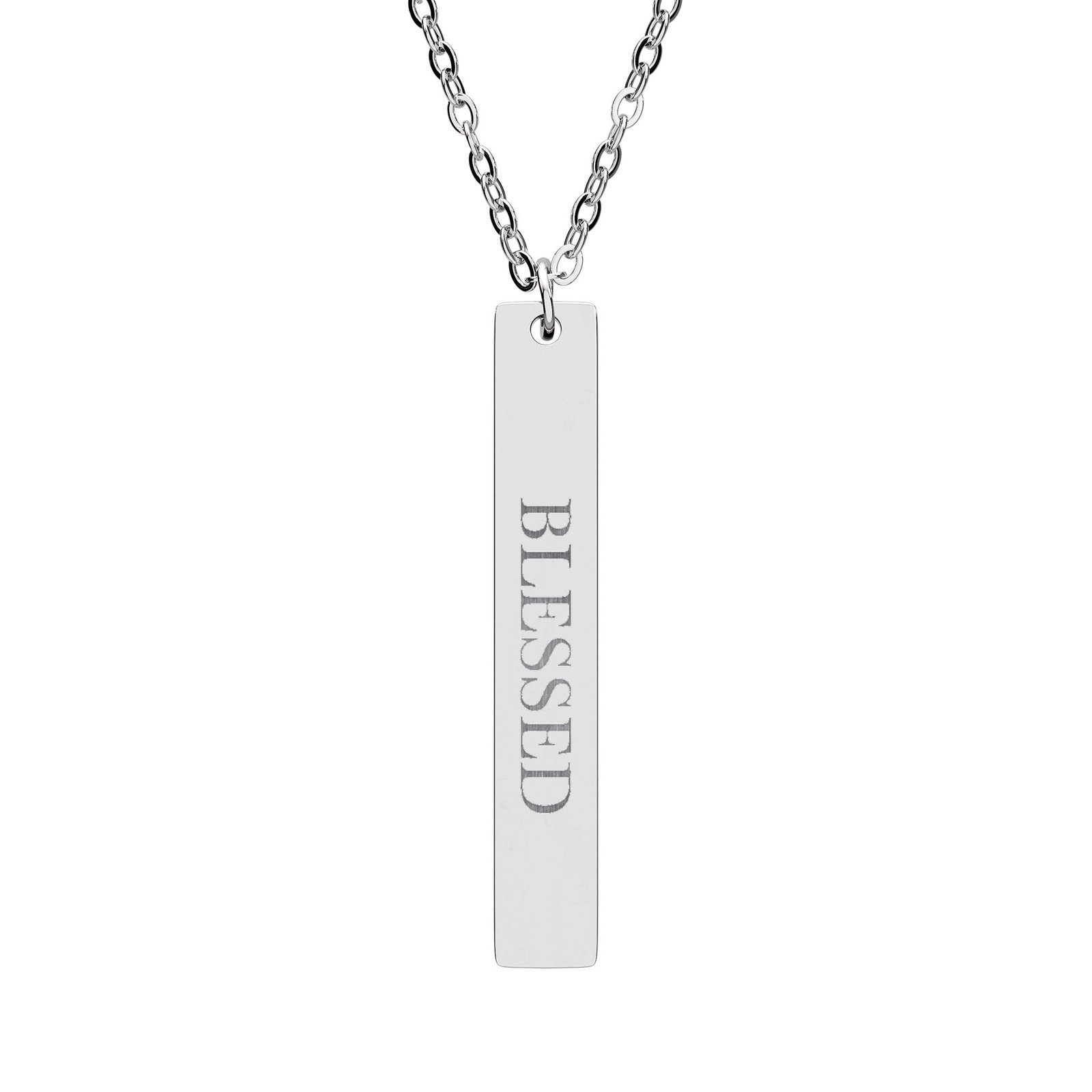 Blessed Vertical Bar Necklace, Engraved Christian Faith Gift, Bible Verse Pendant, Religious Gift for Her Him