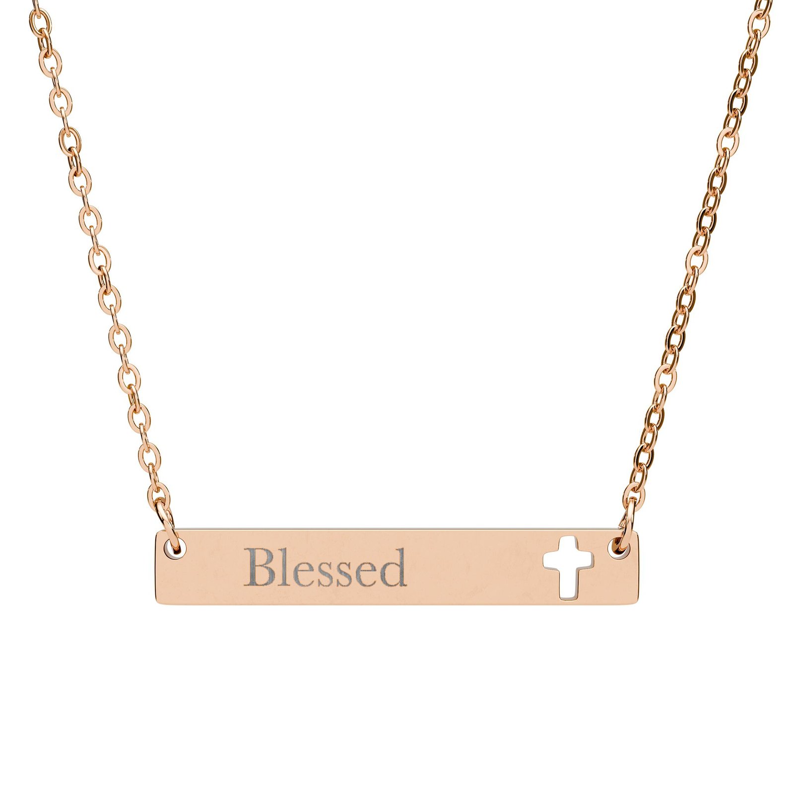 Blessed Cross Necklace, Engraved Cutout Cross Bar Pendant, Christian Faith Gift, Bible Verse Jewelry, Gift for Her Him - Image 3