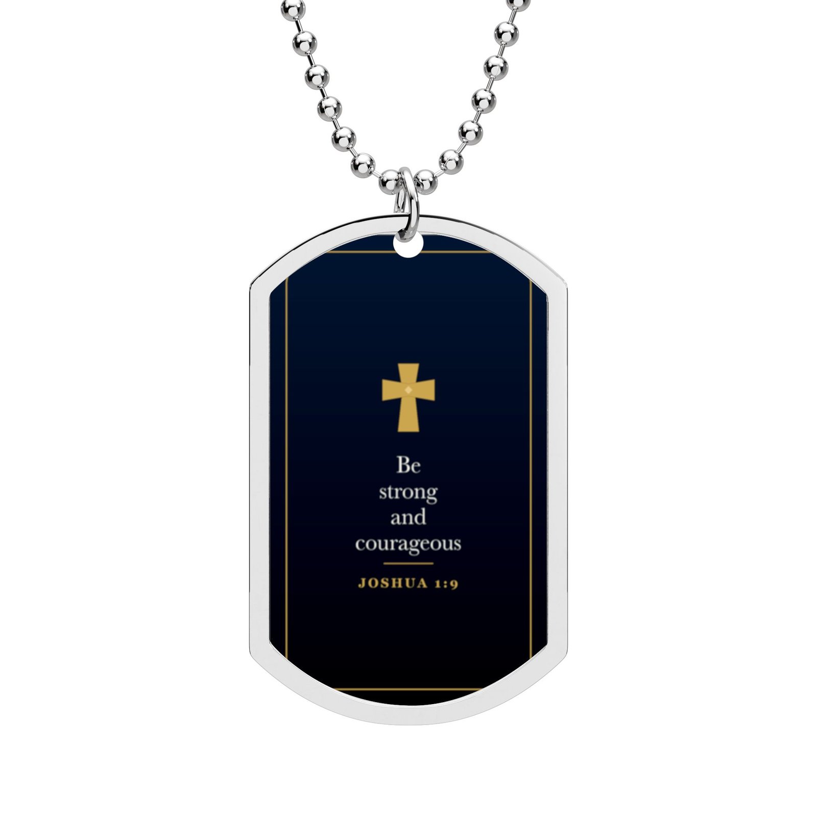 Joshua 1:9 Dog Tag Necklace, Be Strong and Courageous, Christian Faith Gift for Men, Bible Verse Pendant, Religious Gift for Him - Image 2