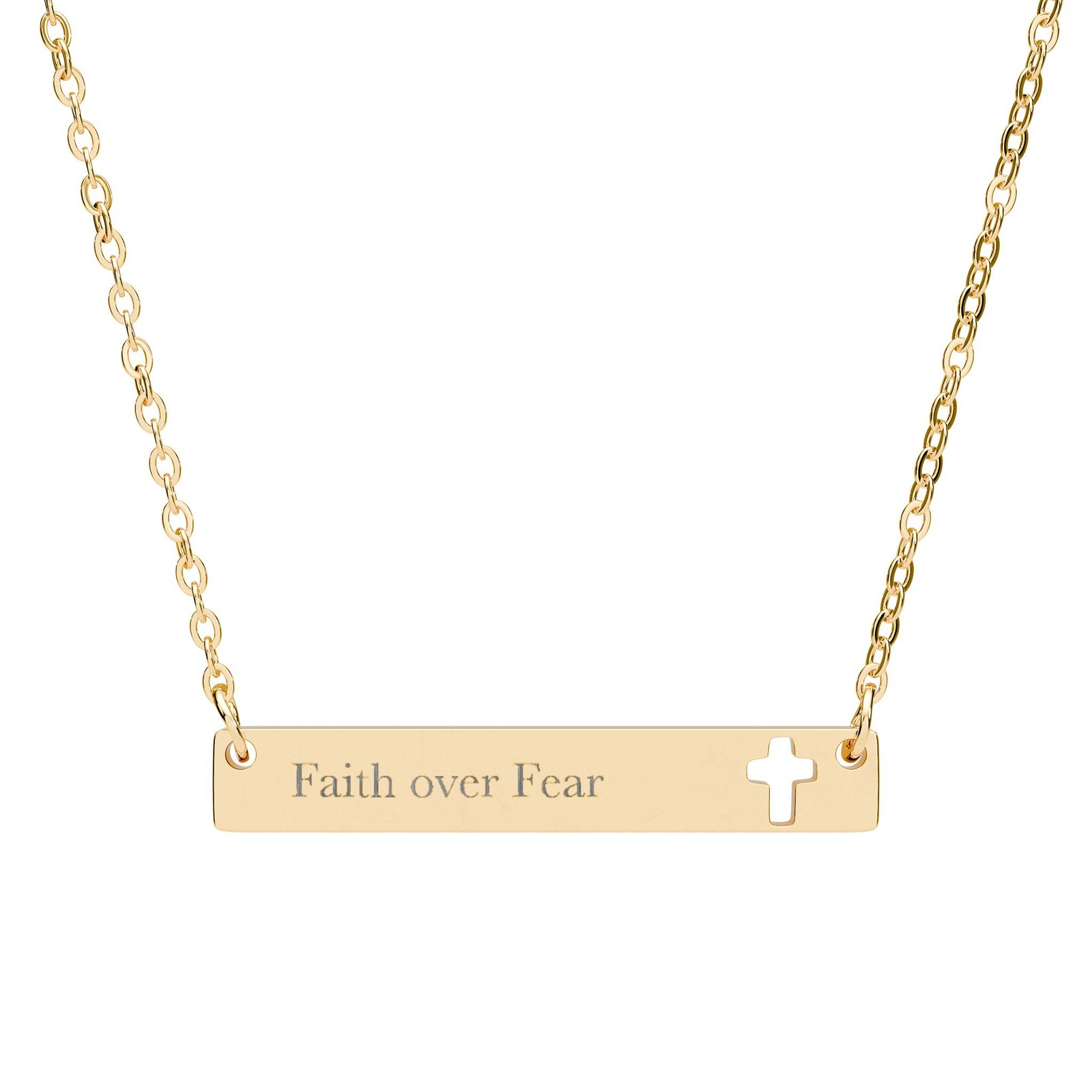Faith Over Fear Cross Necklace, Engraved Cutout Cross Bar Pendant, Christian Faith Gift, Bible Verse Jewelry, Gift for Her Him - Image 4