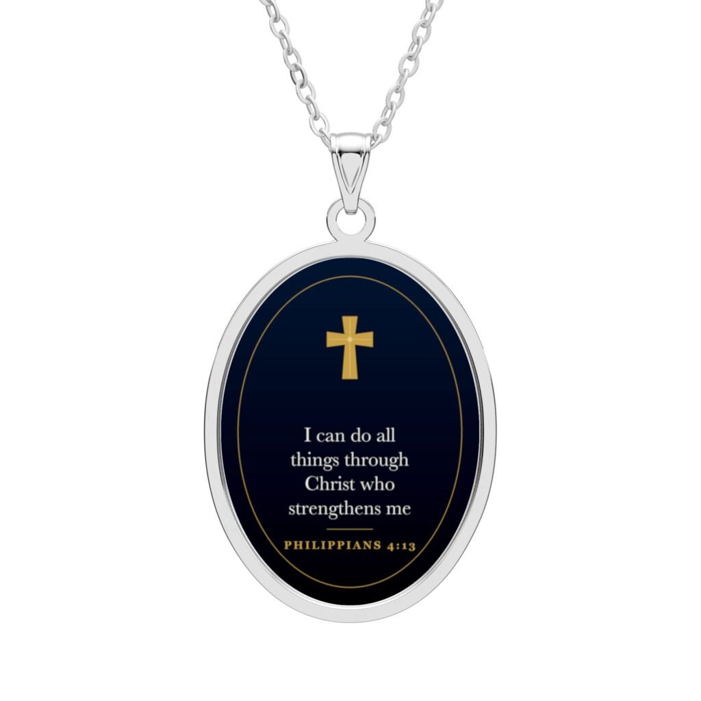 Cross Necklace, Philippians 4:13, Christian Faith Gift, Bible Verse Pendant Jewelry, Baptism Confirmation Gift for Her Him