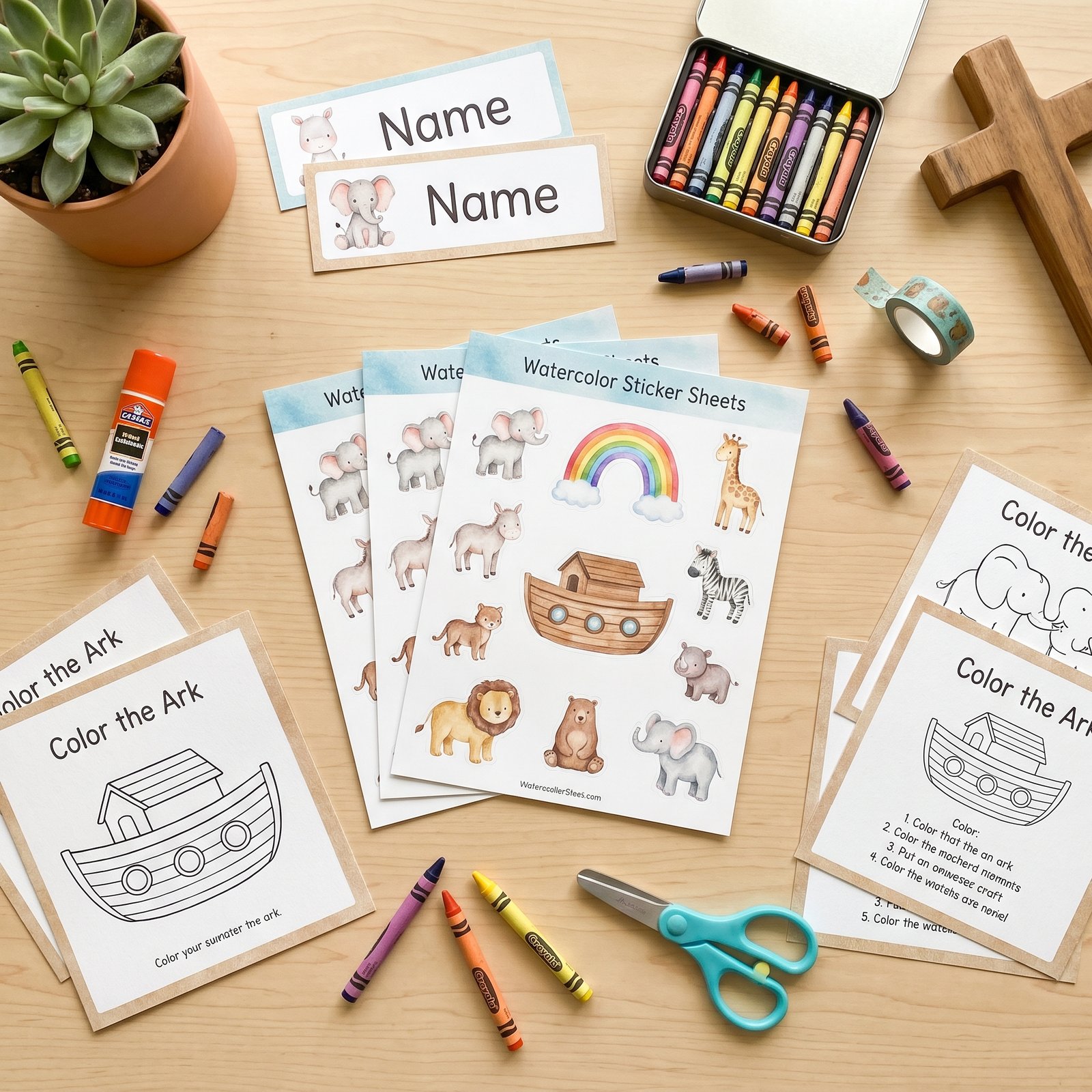 Watercolor Noah's Ark Clipart, 24 PNG, Cute Baby Animals Rainbow Nursery, Commercial Use, Baby Shower Sublimation, Download - Image 17