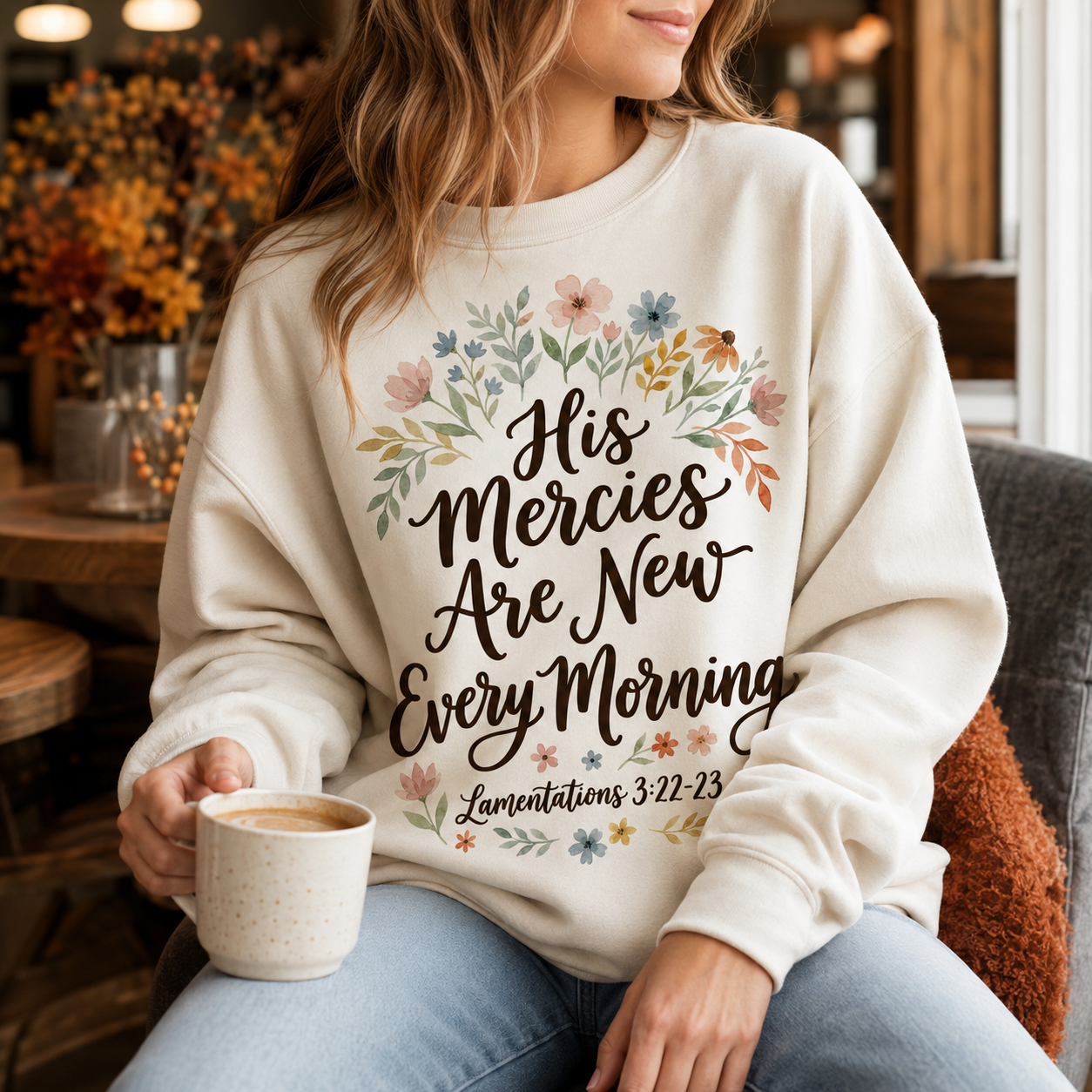 His Mercies Are New Every Morning Sweatshirt, Floral Christian Crewneck, Bible Verse Lamentations 3:22-23, Faith Gift for Women - Image 4