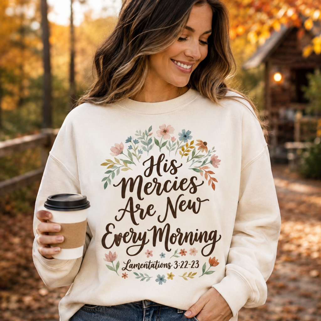 His Mercies Are New Every Morning Sweatshirt, Floral Christian Crewneck, Bible Verse Lamentations 3:22-23, Faith Gift for Women