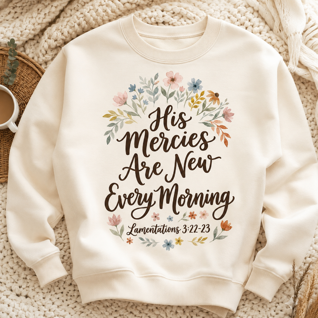 His Mercies Are New Every Morning Sweatshirt, Floral Christian Crewneck, Bible Verse Lamentations 3:22-23, Faith Gift for Women - Image 5