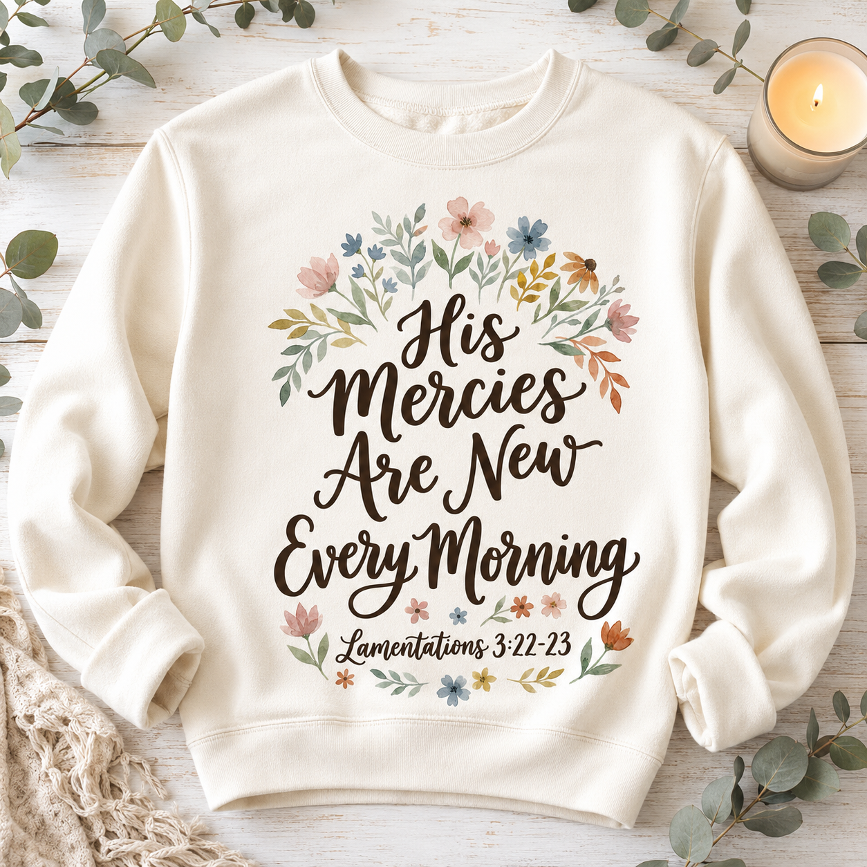 His Mercies Are New Every Morning Sweatshirt, Floral Christian Crewneck, Bible Verse Lamentations 3:22-23, Faith Gift for Women - Image 6