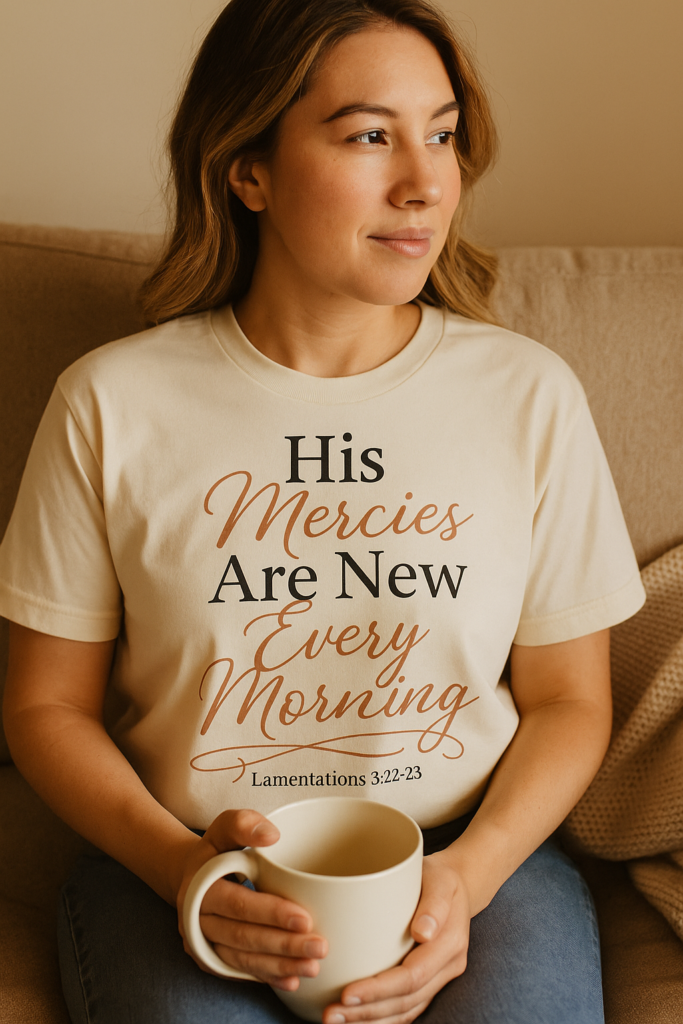 His Mercies Are New Every Morning Shirt — Minimalist Christian Softstyle Tee, Lamentations 3:22-23 Faith Gift