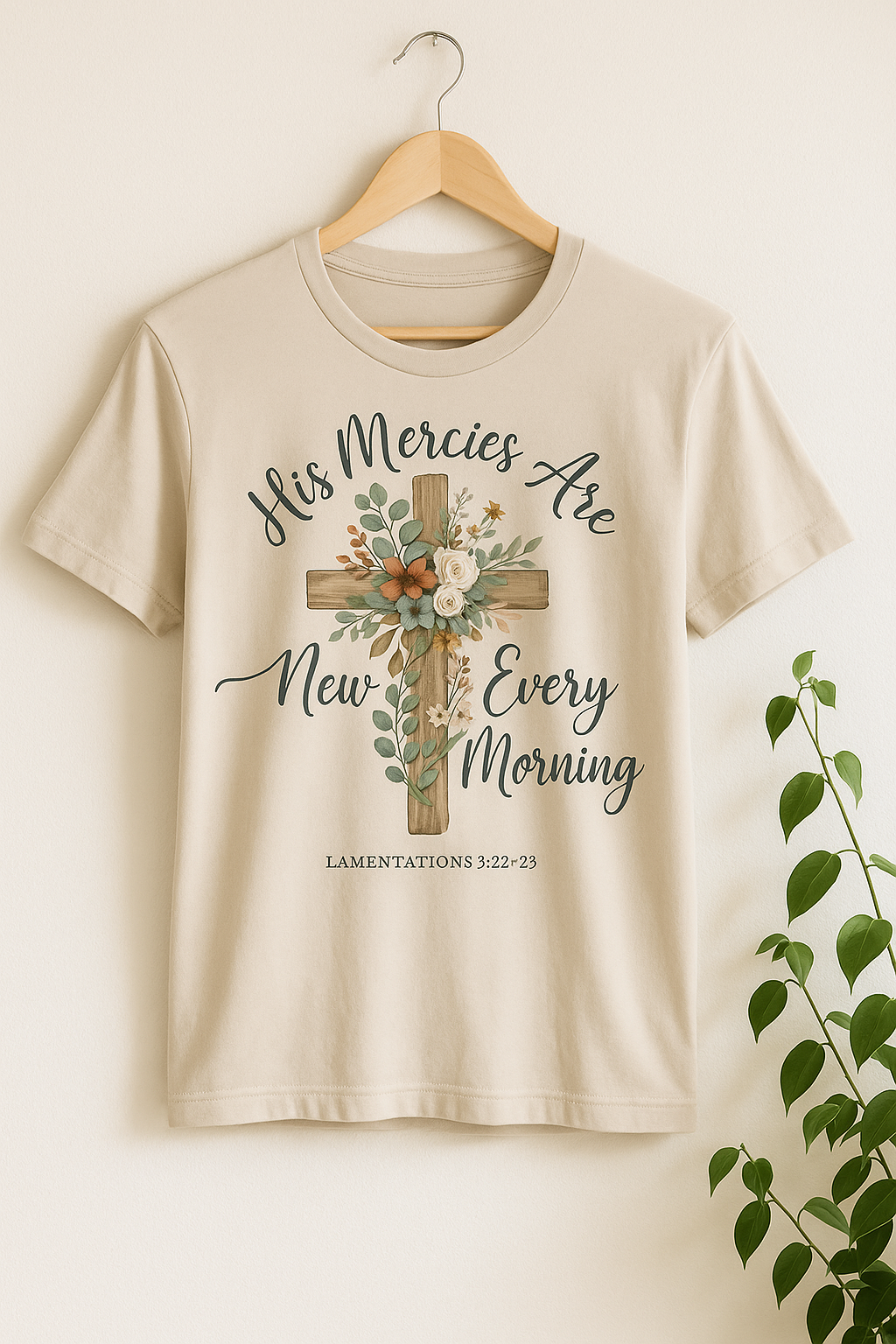His Mercies Are New Every Morning Shirt — Floral Cross Christian Softstyle Tee, Lamentations 3:22-23 Faith Gift - Image 5