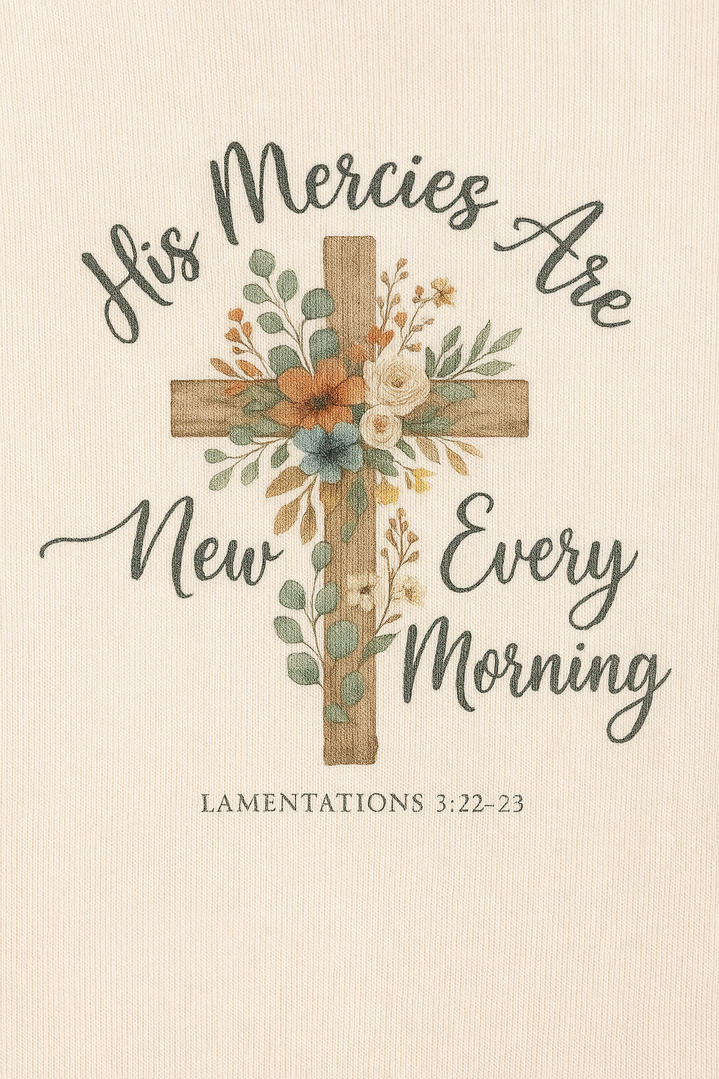 His Mercies Are New Every Morning Shirt — Floral Cross Christian Softstyle Tee, Lamentations 3:22-23 Faith Gift - Image 7