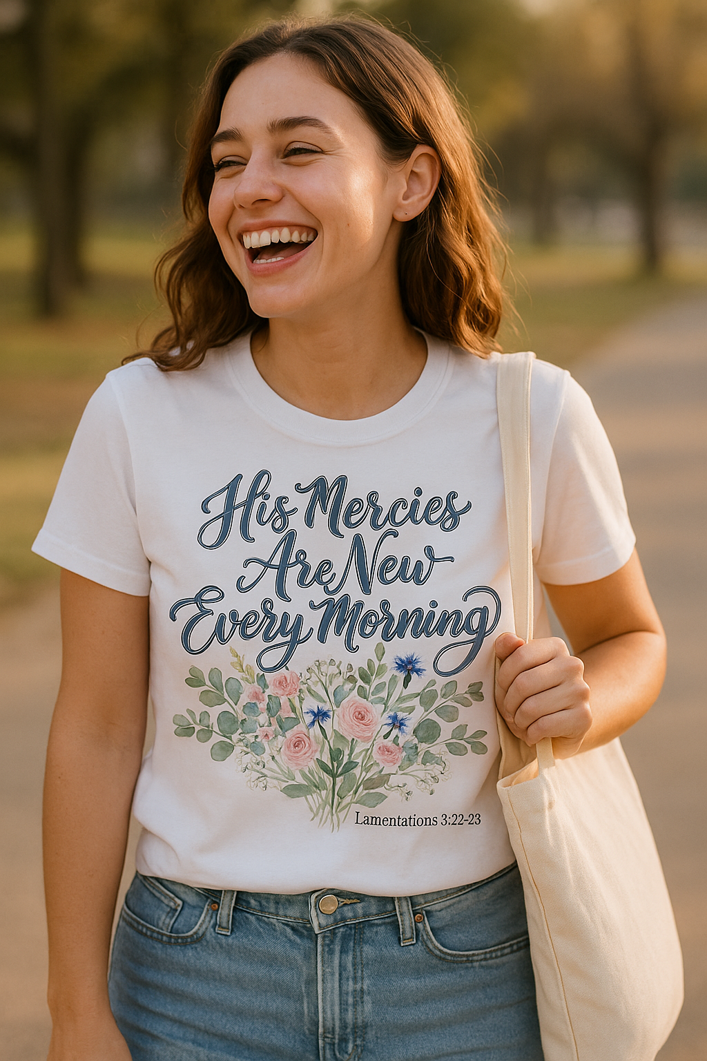 His Mercies Are New Every Morning Shirt — Watercolor Bouquet Christian Softstyle Tee, Lamentations 3:22-23 Faith Gift - Image 2