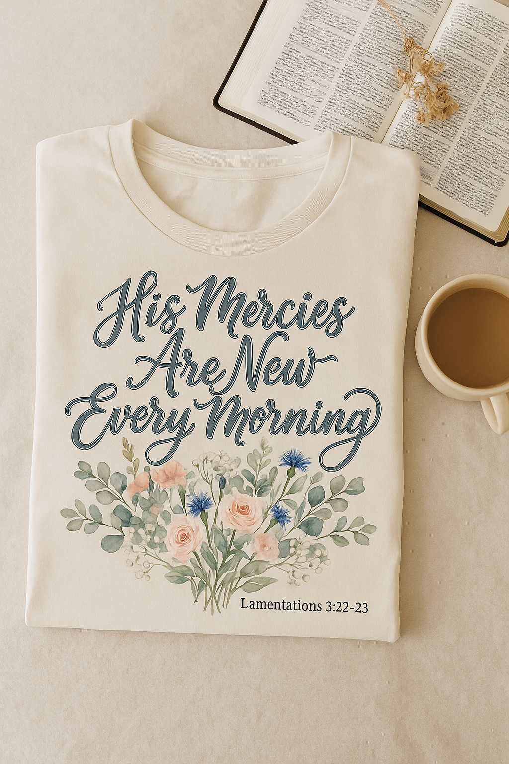 His Mercies Are New Every Morning Shirt — Watercolor Bouquet Christian Softstyle Tee, Lamentations 3:22-23 Faith Gift - Image 5