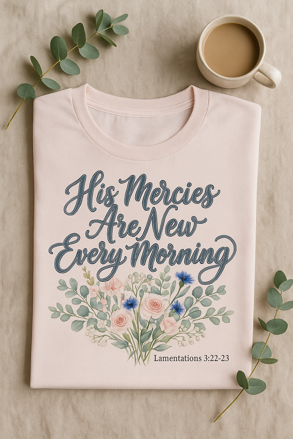 His Mercies Are New Every Morning Shirt — Watercolor Bouquet Christian Softstyle Tee, Lamentations 3:22-23 Faith Gift - Image 6