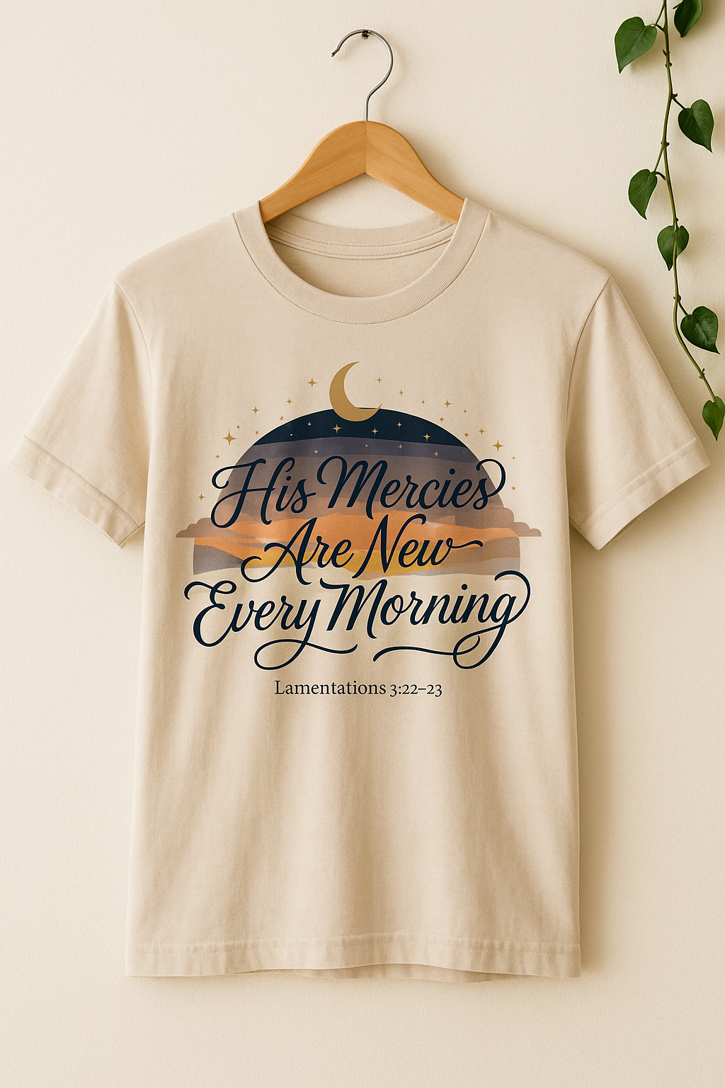 His Mercies Are New Every Morning Shirt — Celestial Moon & Stars Christian Softstyle Tee, Lamentations 3:22-23 Faith Gift - Image 2