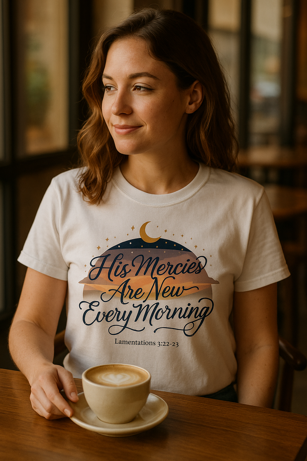 His Mercies Are New Every Morning Shirt — Celestial Moon & Stars Christian Softstyle Tee, Lamentations 3:22-23 Faith Gift - Image 5