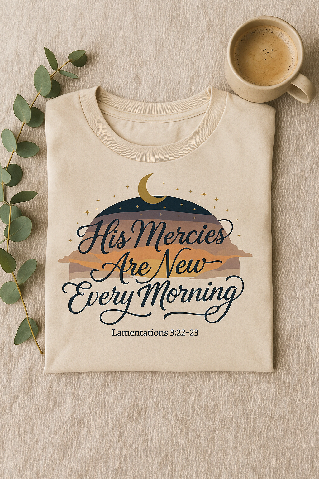 His Mercies Are New Every Morning Shirt — Celestial Moon & Stars Christian Softstyle Tee, Lamentations 3:22-23 Faith Gift - Image 4