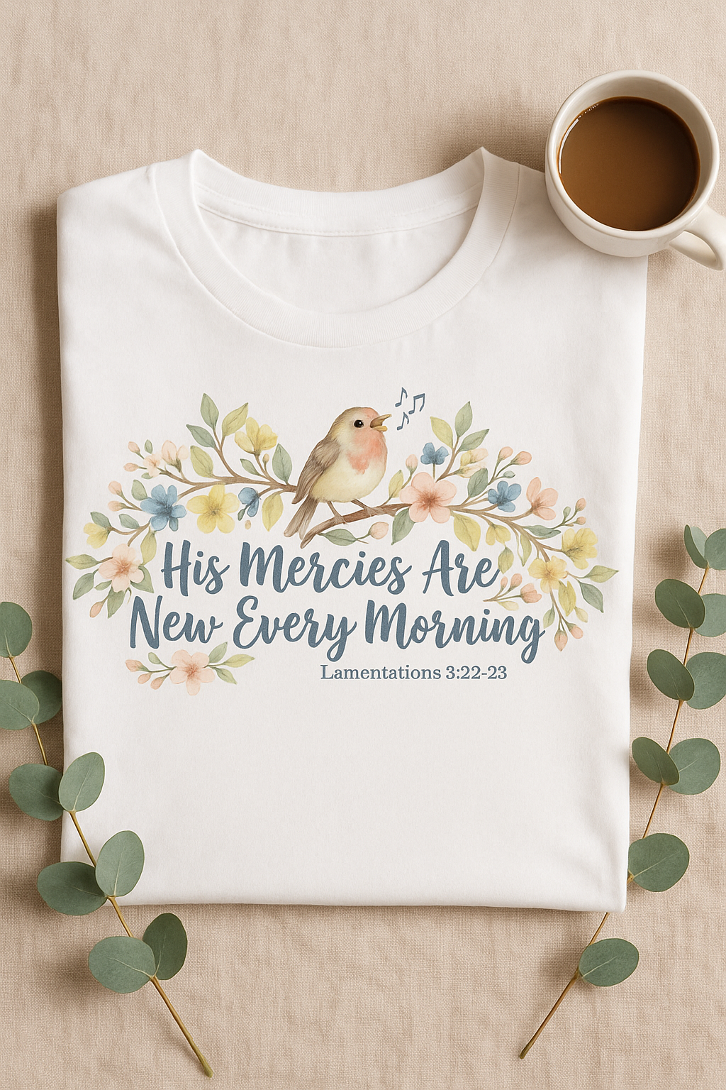 His Mercies Are New Every Morning Shirt — Retro Groovy Christian Softstyle Tee, Lamentations 3:22-23 Faith Gift - Image 2