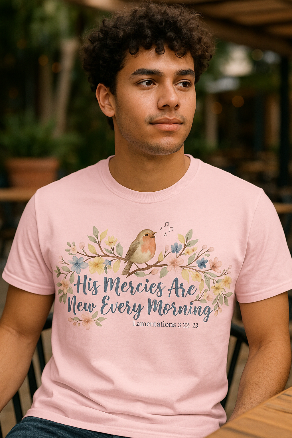 His Mercies Are New Every Morning Shirt — Retro Groovy Christian Softstyle Tee, Lamentations 3:22-23 Faith Gift - Image 3