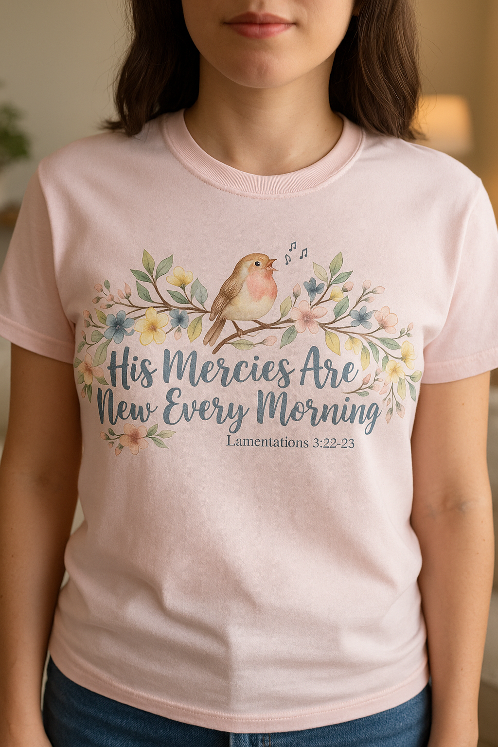 His Mercies Are New Every Morning Shirt — Retro Groovy Christian Softstyle Tee, Lamentations 3:22-23 Faith Gift - Image 4