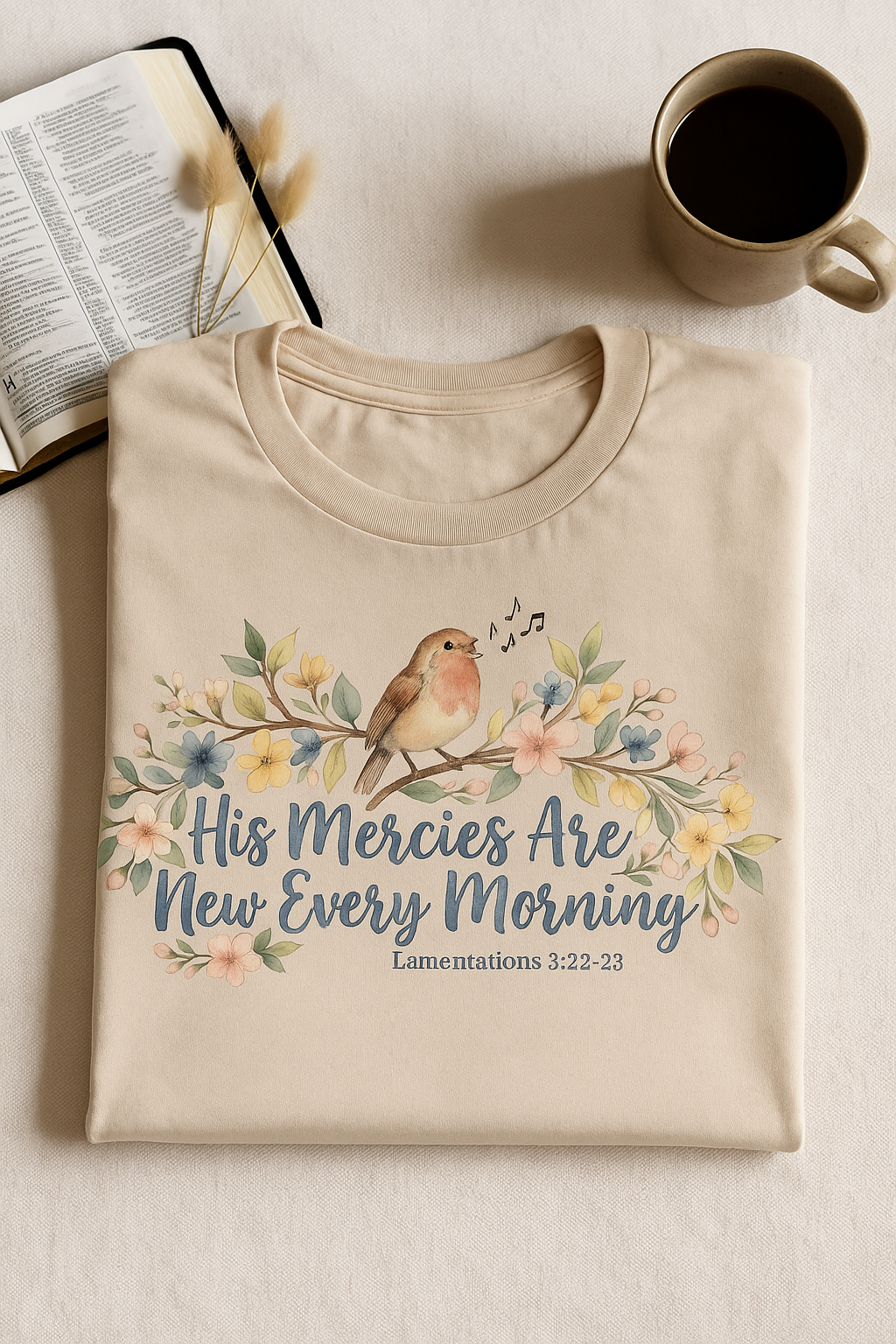His Mercies Are New Every Morning Shirt — Retro Groovy Christian Softstyle Tee, Lamentations 3:22-23 Faith Gift - Image 6
