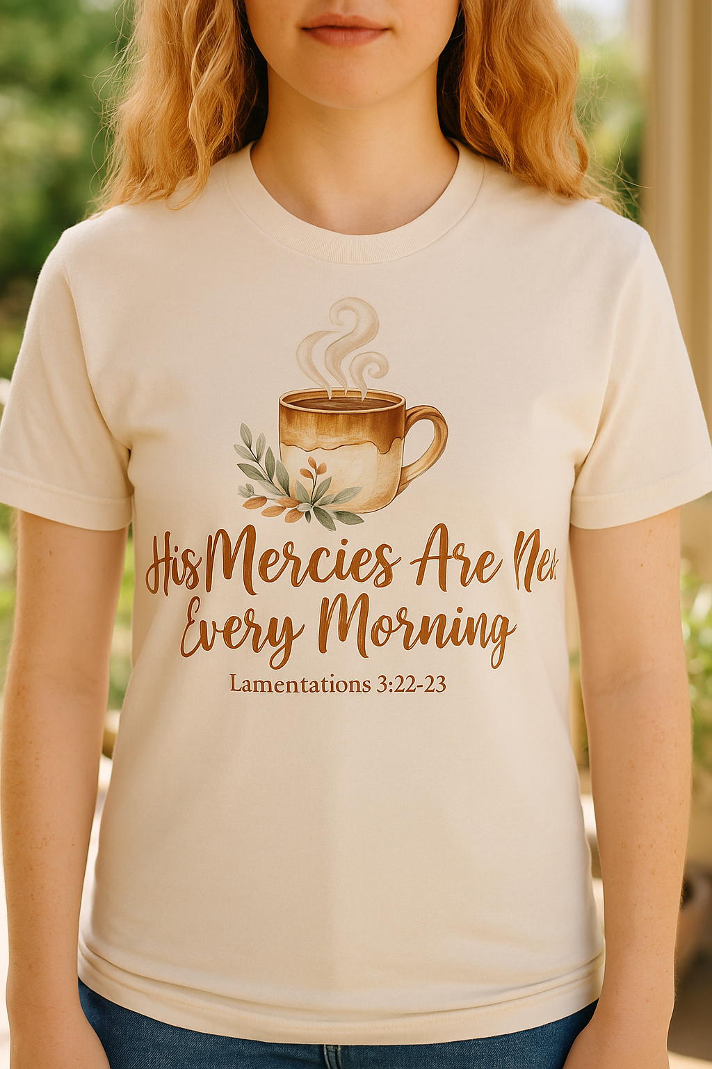 His Mercies Are New Every Morning Shirt — Cozy Coffee Christian Softstyle Tee, Lamentations 3:22-23 Faith Gift - Image 2