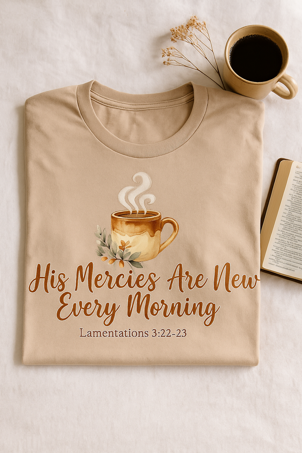 His Mercies Are New Every Morning Shirt — Cozy Coffee Christian Softstyle Tee, Lamentations 3:22-23 Faith Gift - Image 3