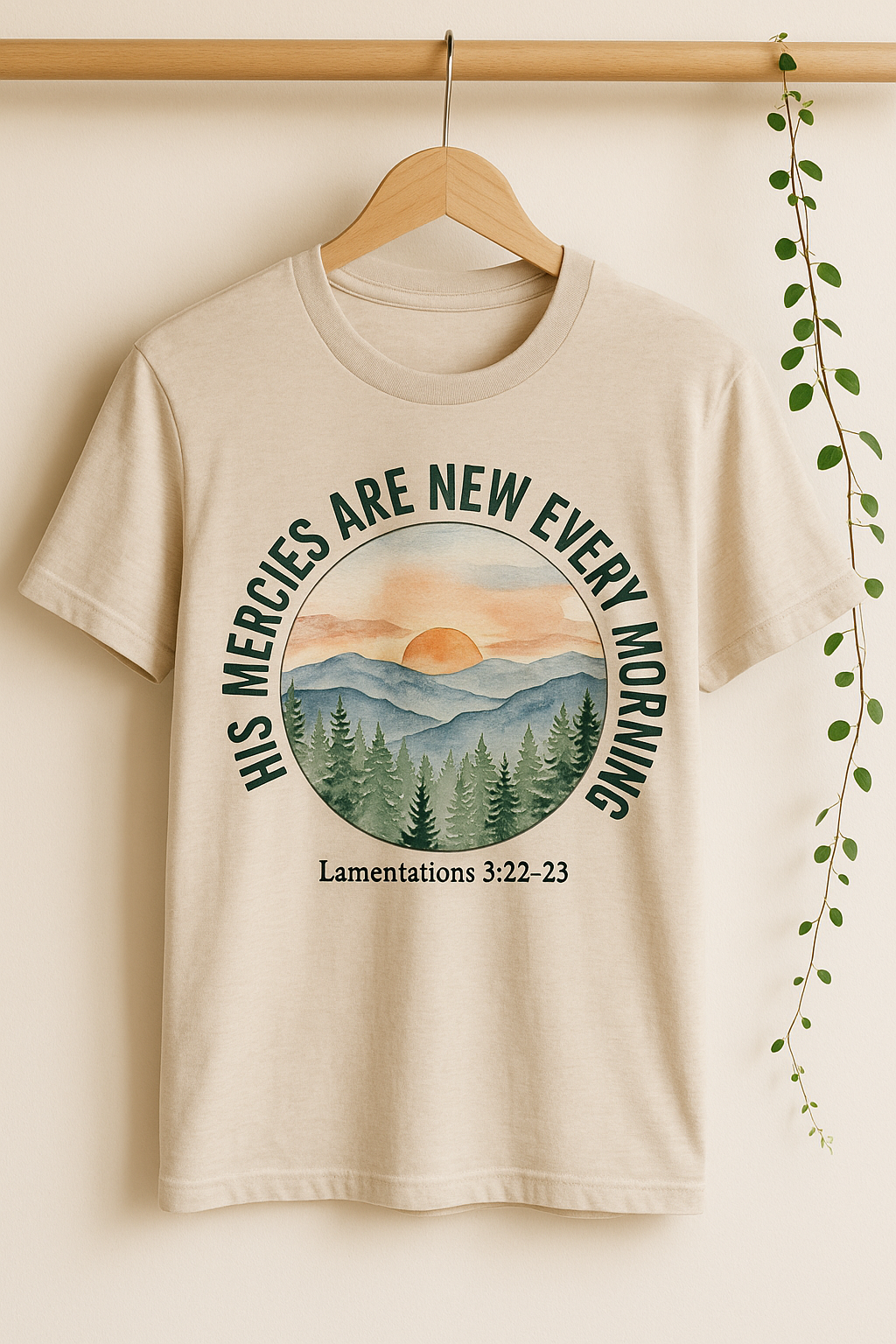 His Mercies Are New Every Morning Shirt — Sunrise Mountains Christian Softstyle Tee, Lamentations 3:22-23 Faith Gift - Image 3