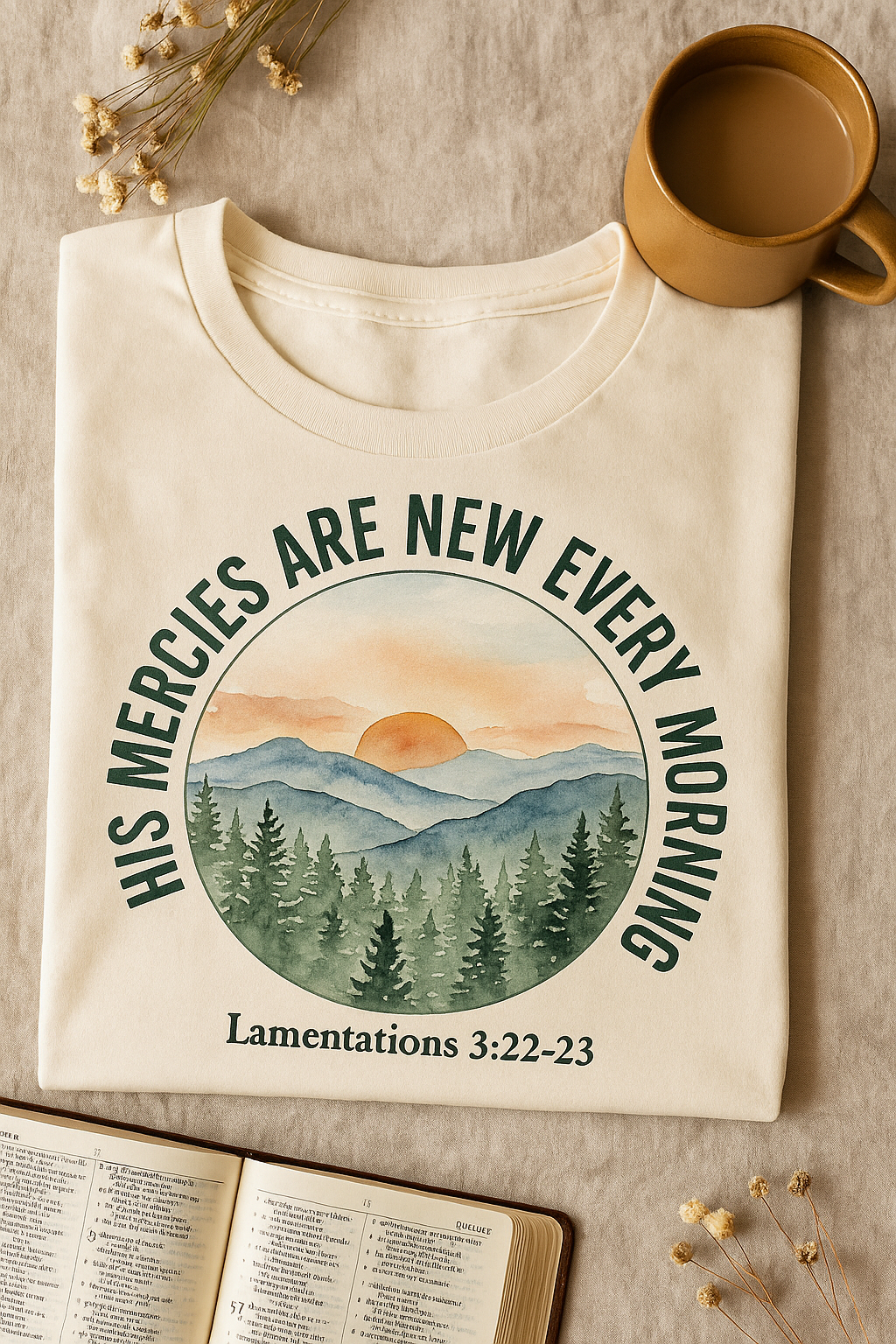 His Mercies Are New Every Morning Shirt — Sunrise Mountains Christian Softstyle Tee, Lamentations 3:22-23 Faith Gift - Image 7
