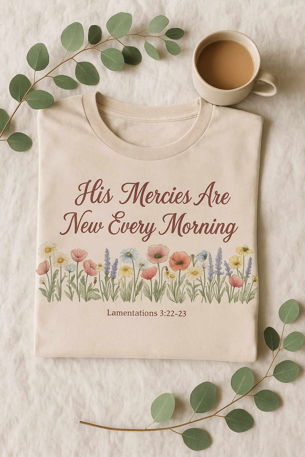 His Mercies Are New Every Morning Shirt — Wildflower Meadow Christian Softstyle Tee, Lamentations 3:22-23 Faith Gift - Image 4