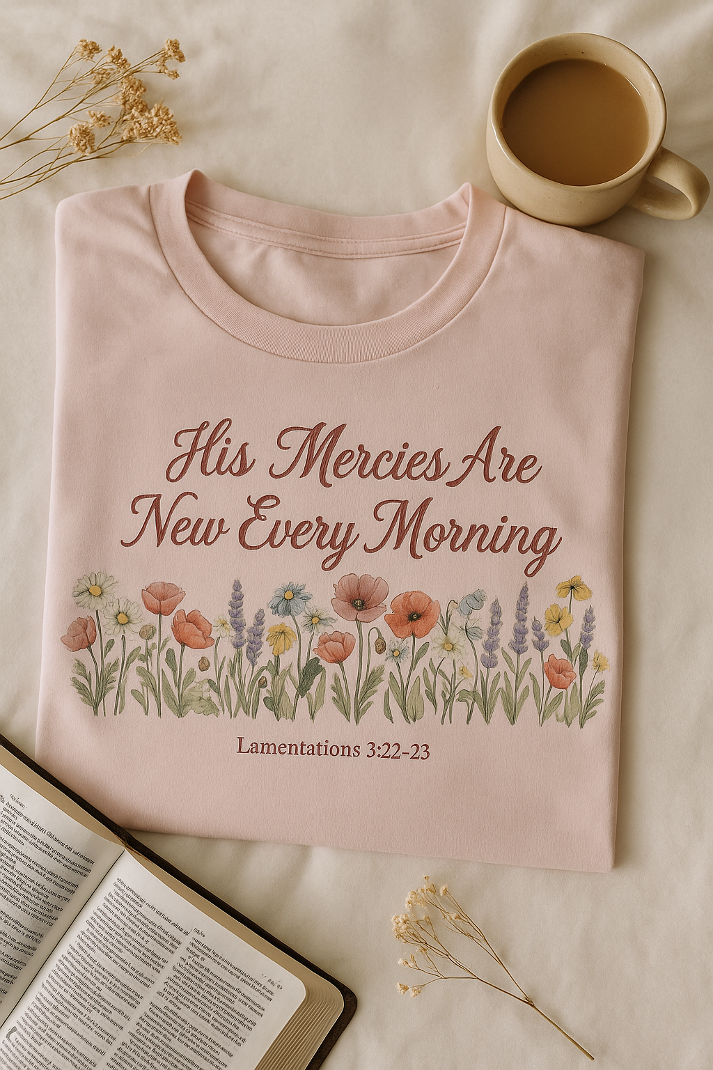 His Mercies Are New Every Morning Shirt — Wildflower Meadow Christian Softstyle Tee, Lamentations 3:22-23 Faith Gift - Image 5