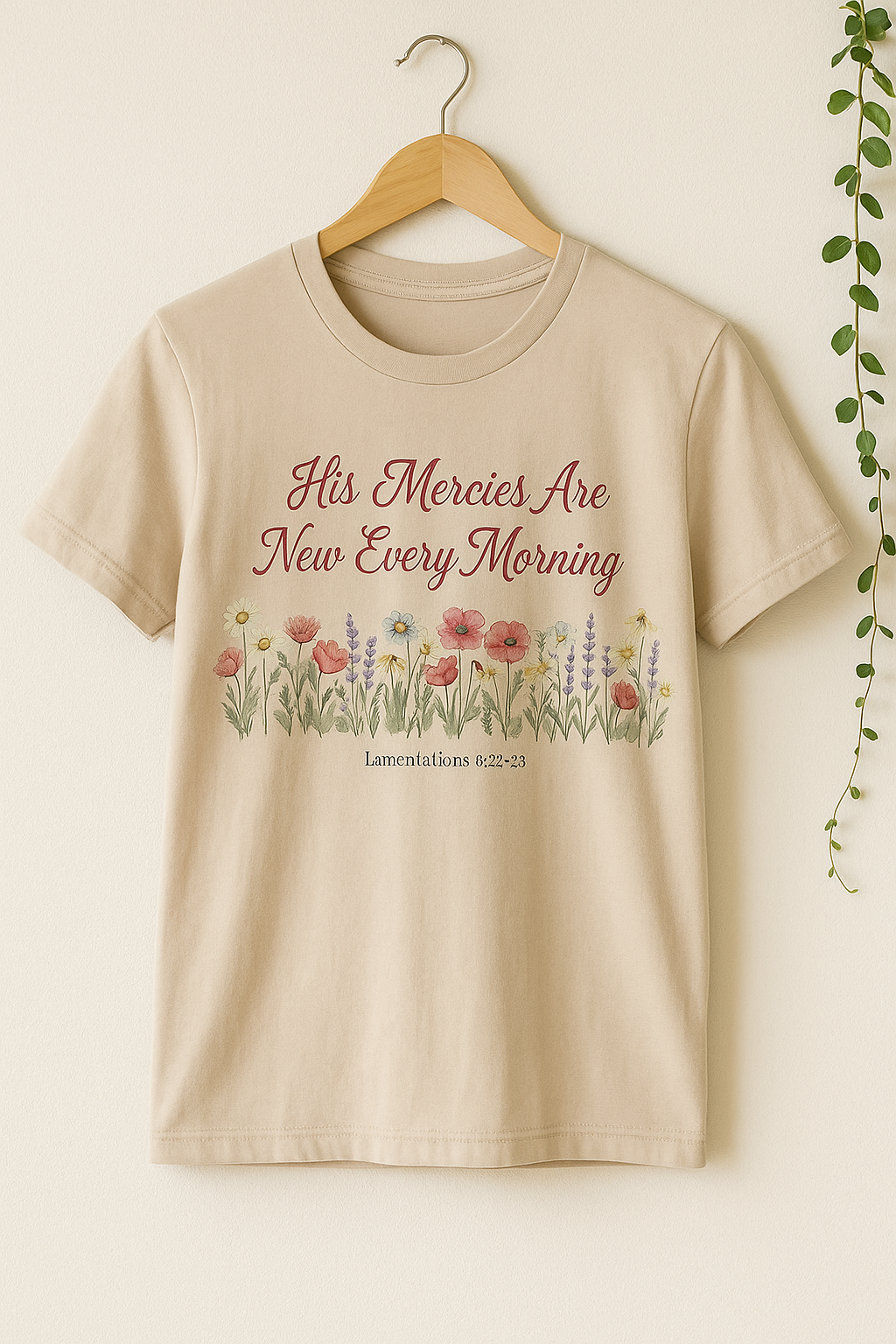His Mercies Are New Every Morning Shirt — Wildflower Meadow Christian Softstyle Tee, Lamentations 3:22-23 Faith Gift - Image 2