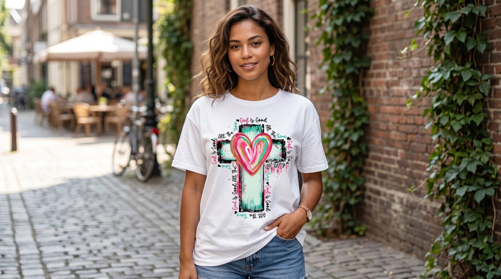 Handpainted Heart Cross T-Shirt | Faith Christian Tee - Image 2