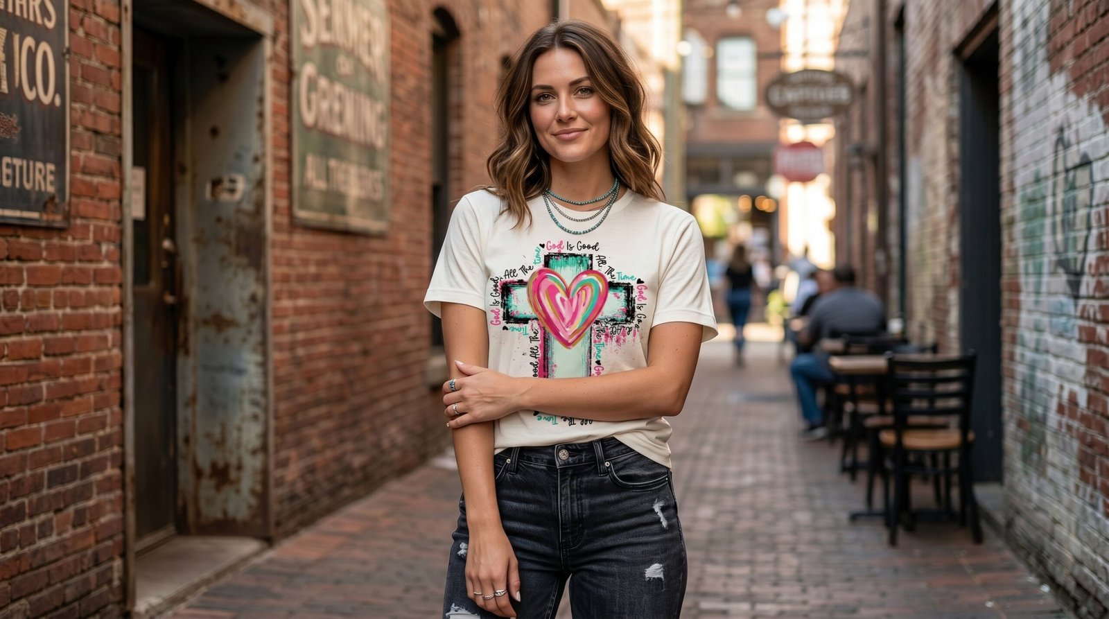 Handpainted Heart Cross T-Shirt | Faith Christian Tee - Image 5