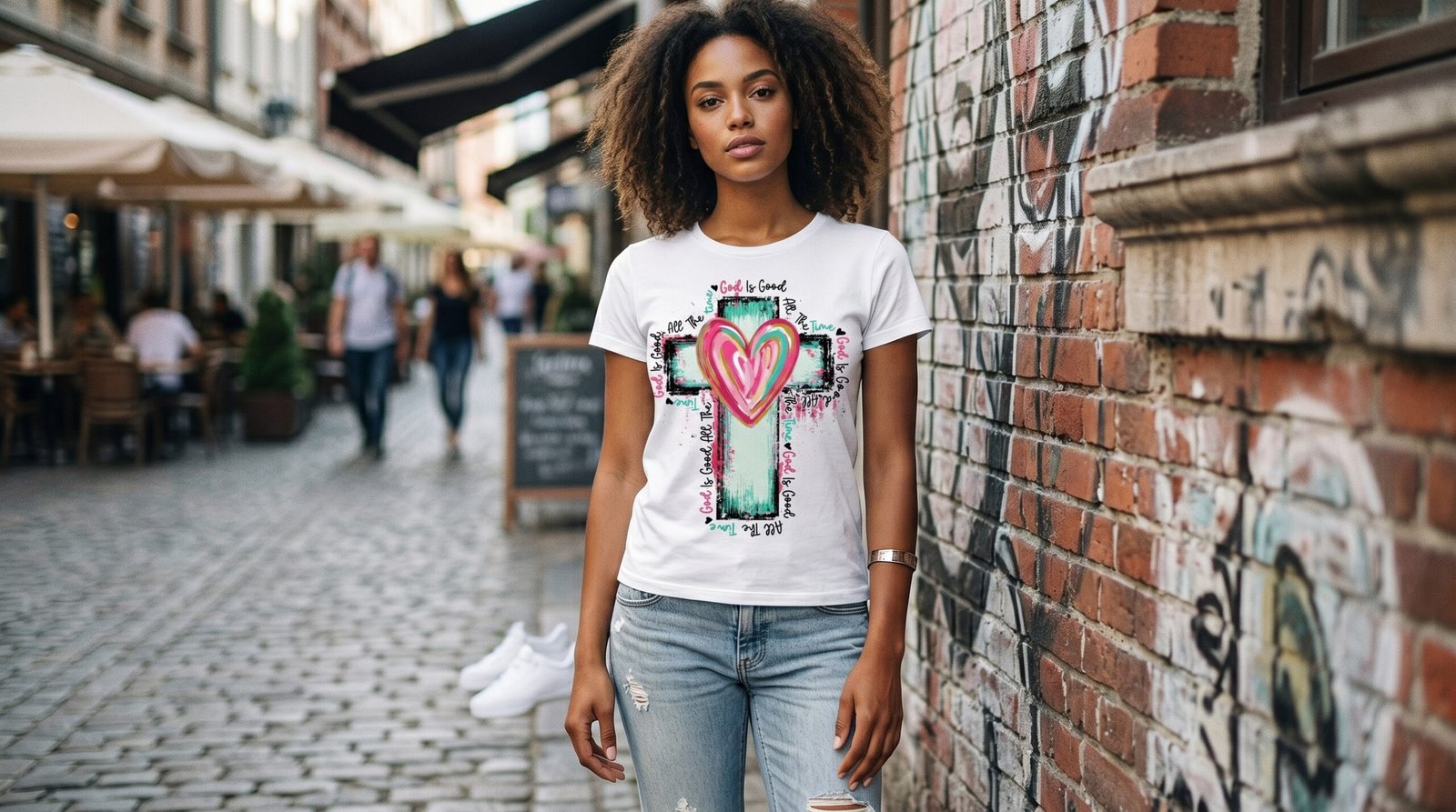 Handpainted Heart Cross T-Shirt | Faith Christian Tee - Image 4