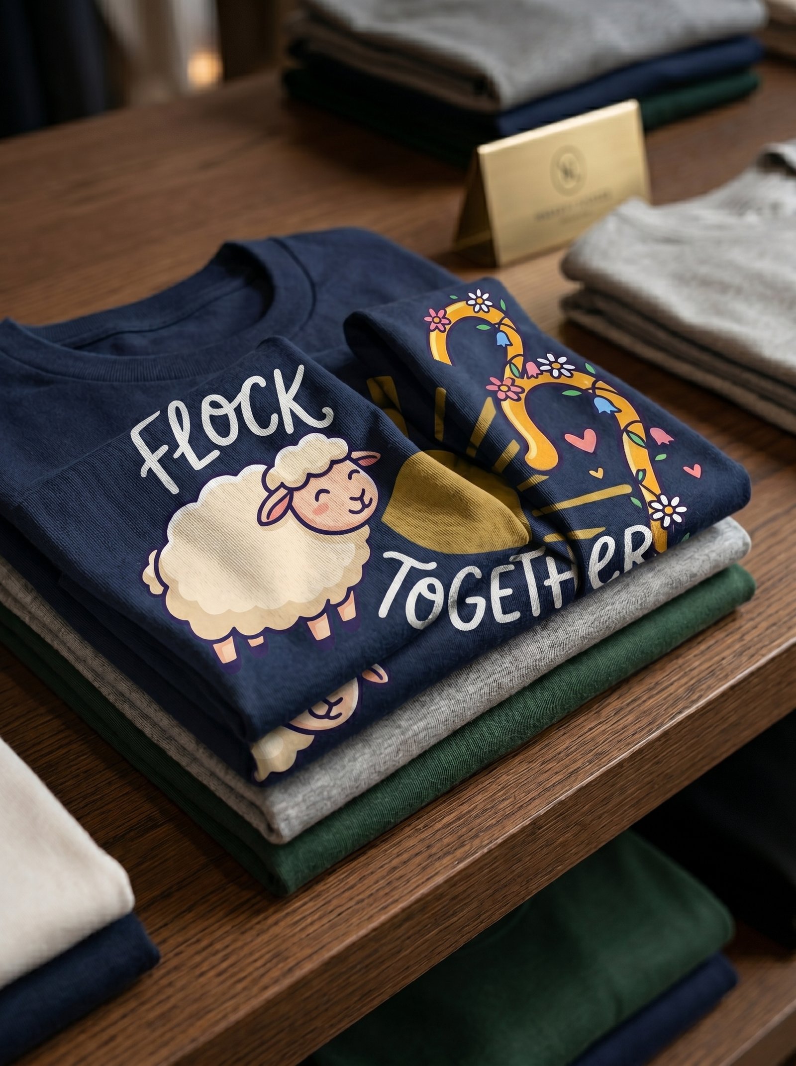 Flock Together Sheep Graphic T-Shirt | Cute Rainbow Shepherd Stick - Image 3