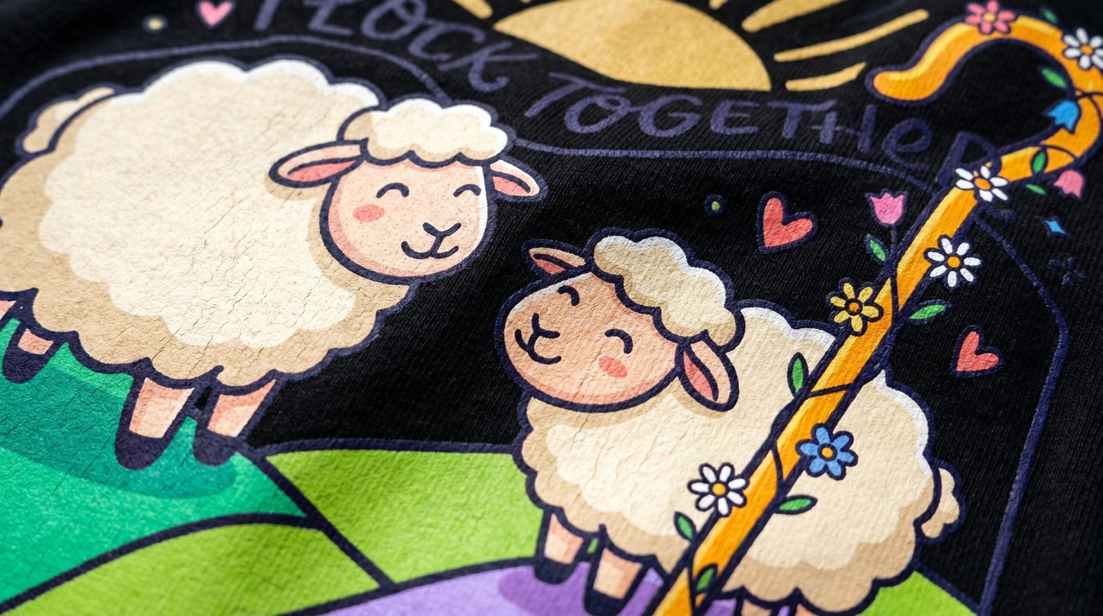 Flock Together Sheep Graphic T-Shirt | Cute Rainbow Shepherd Stick - Image 5