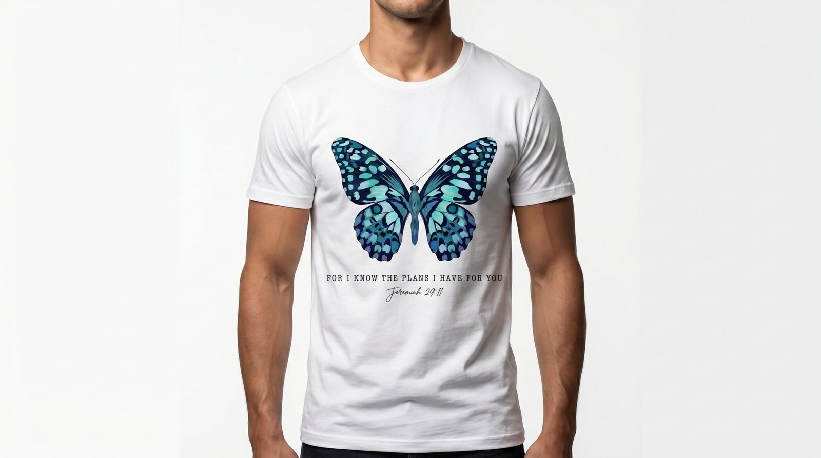 Teal Watercolor Butterfly T-Shirt | Botanical Insect Tee - Image 2