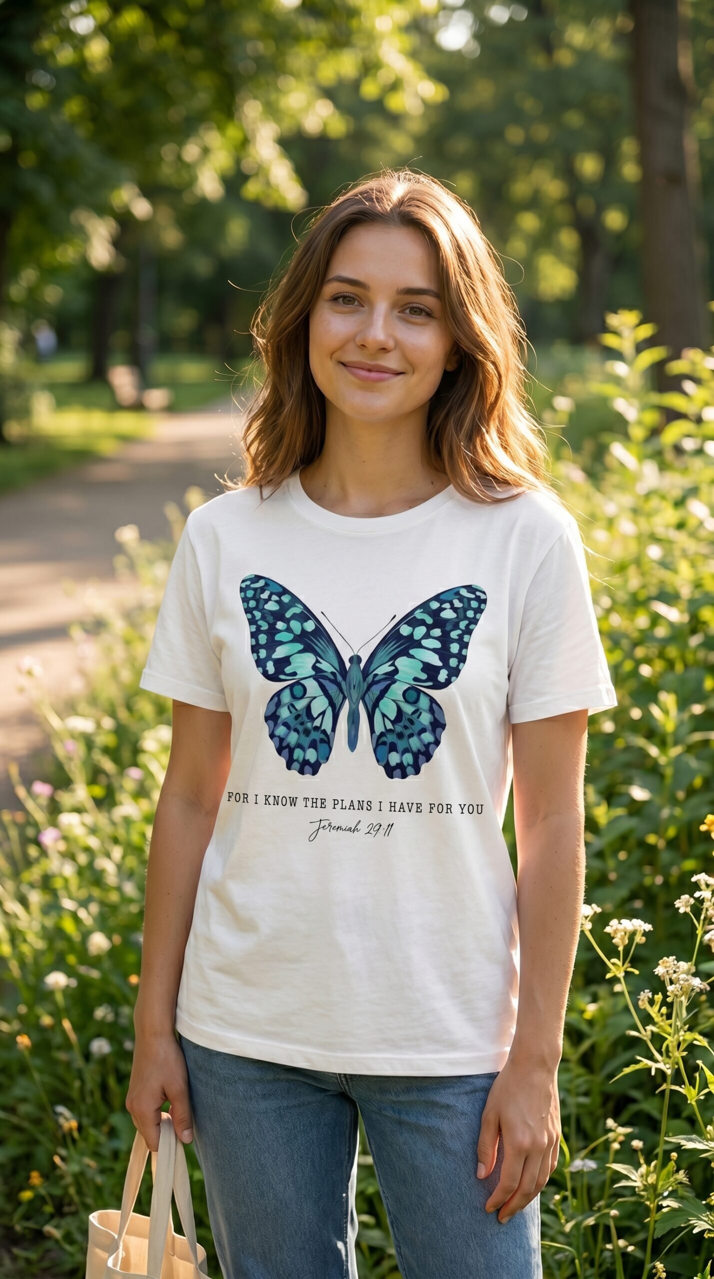 Teal Watercolor Butterfly T-Shirt | Botanical Insect Tee - Image 4