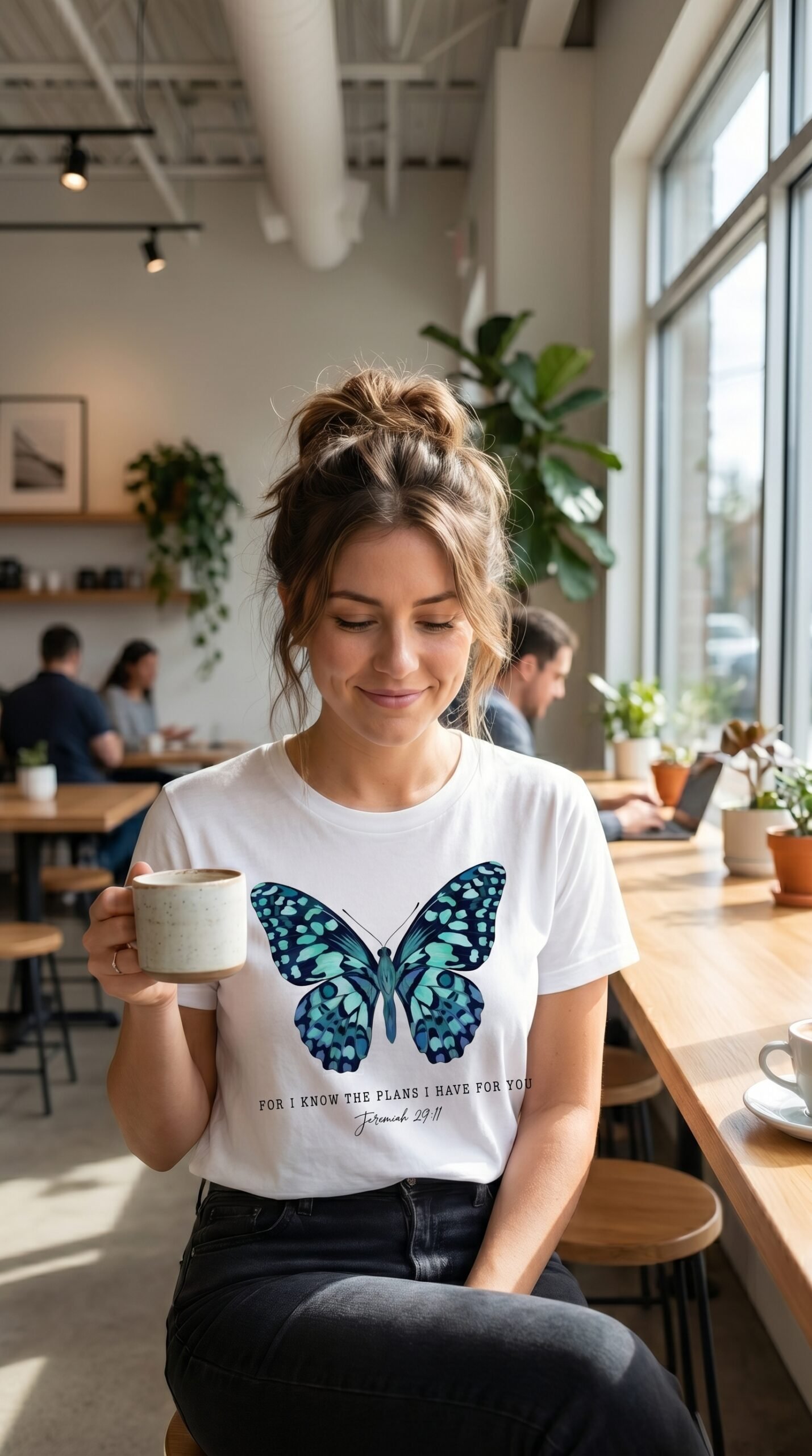 Teal Watercolor Butterfly T-Shirt | Botanical Insect Tee - Image 6