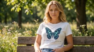 Teal Watercolor Butterfly T-Shirt | Botanical Insect Tee