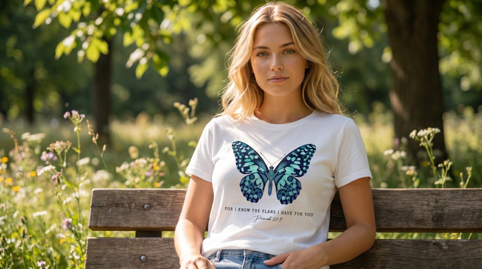 Teal Watercolor Butterfly T-Shirt | Botanical Insect Tee