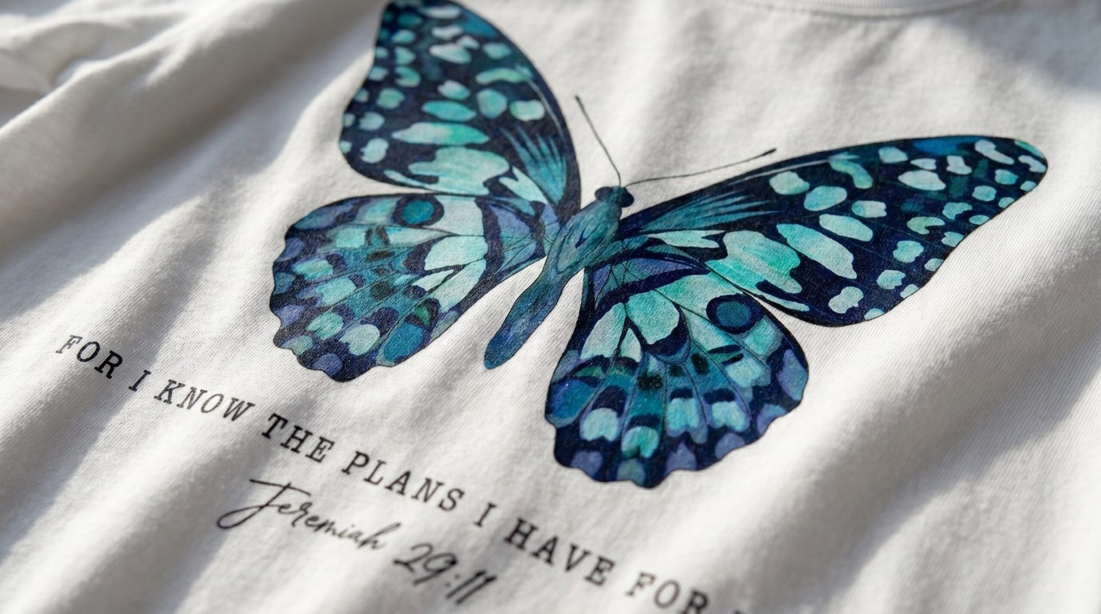 Teal Watercolor Butterfly T-Shirt | Botanical Insect Tee - Image 8