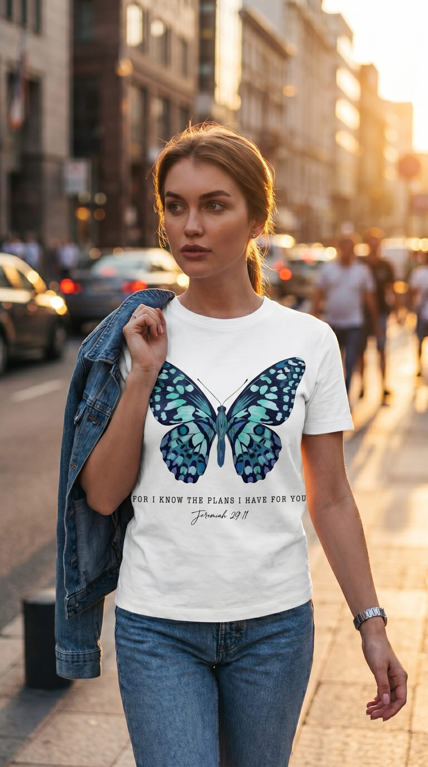 Teal Watercolor Butterfly T-Shirt | Botanical Insect Tee - Image 9